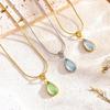 Women's Retro Light Luxury Mermaid Teardrop Necklace in Green French Titanium with Translucent Blue Ocean Accents
