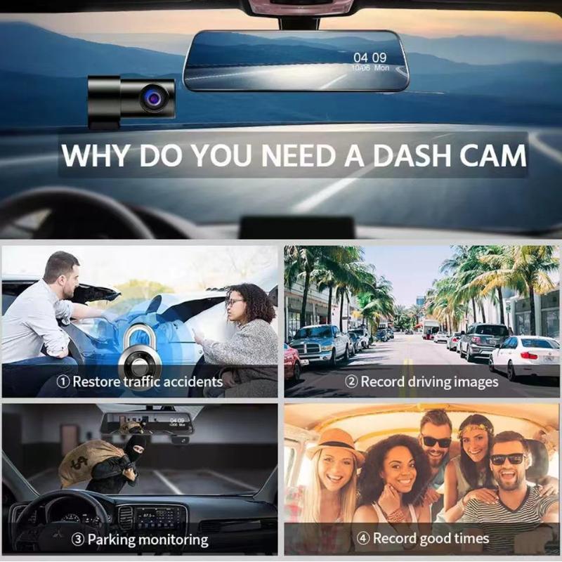 10 Inch Streaming Media Driving Recorder, Rearview Mirror, Three Lens WiFi High-definition with Reverse Rearview Touch Screen