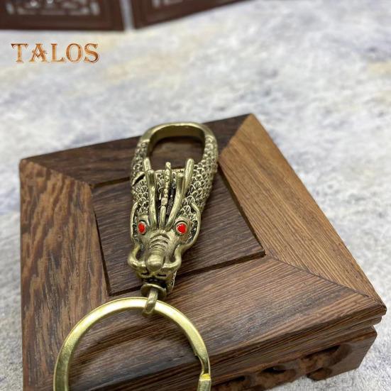 Mosazný přívěsek na klíče s dračí hlavou, ručně vyrobený z čisté mědi, kreativní přívěsek na klíče s dračí hlavou, který nebledne