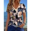 Vintage Summer New Women's 3D Plaid Print T-Shirt V-Neck Short Sleeves Tees Y2k Fashion Female Tops Streetwear Women's Clothing