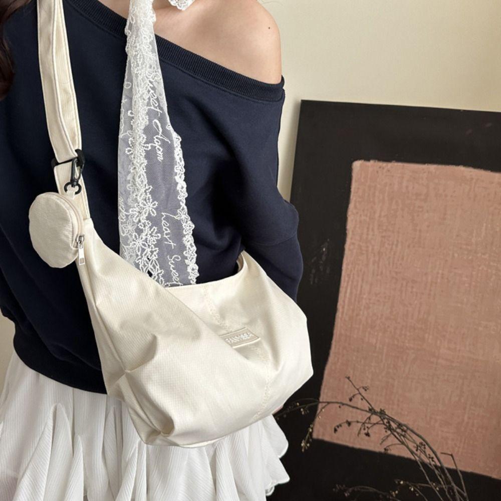 Cream Color Canvas Bag with Coin Purse Korean Style Simple Dumpling Bag  Women
