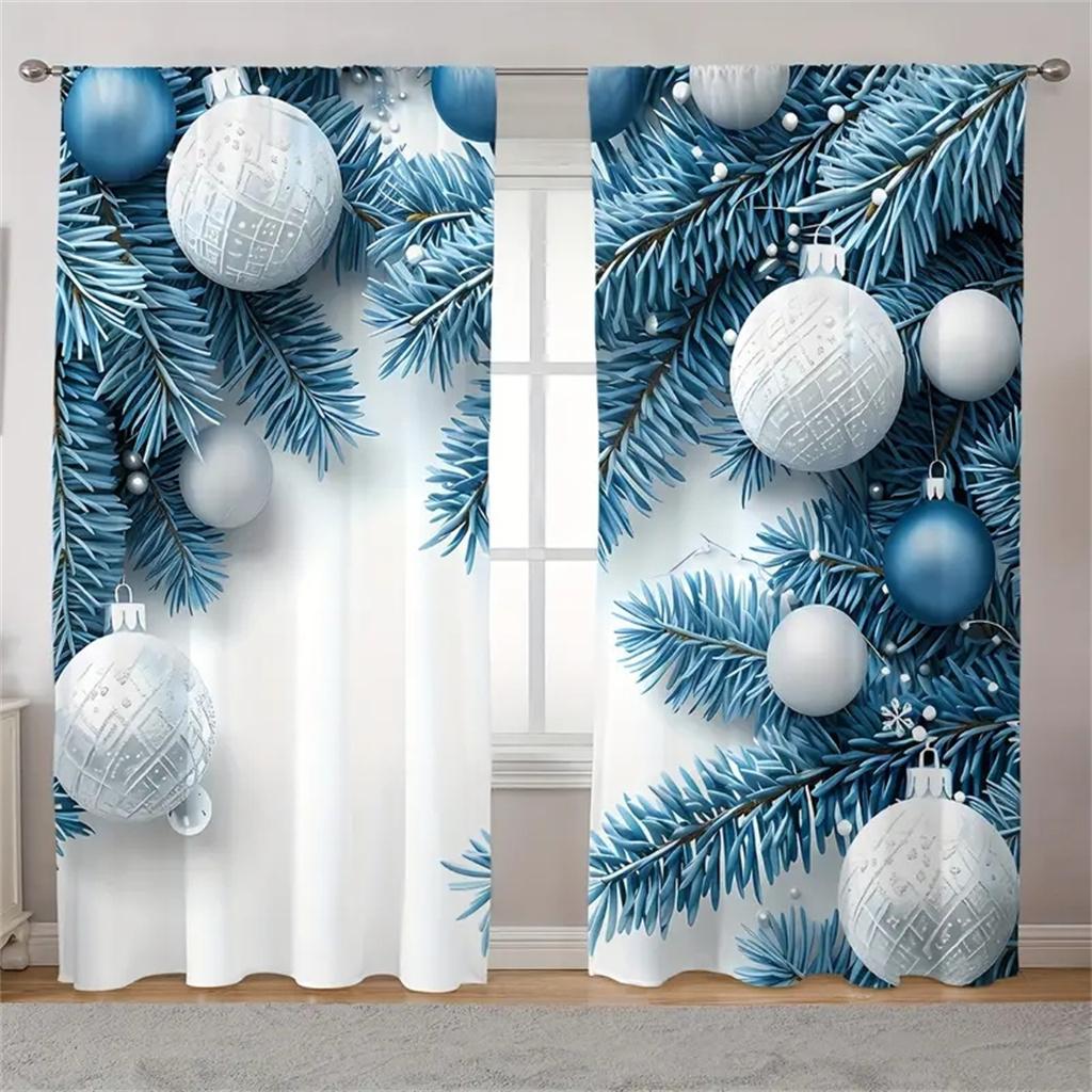 Christmas Curtains 3D Santa Reindeer Print White Bedroom Panels Holiday Decor 2 Panels Xmas Festive Window Drapes