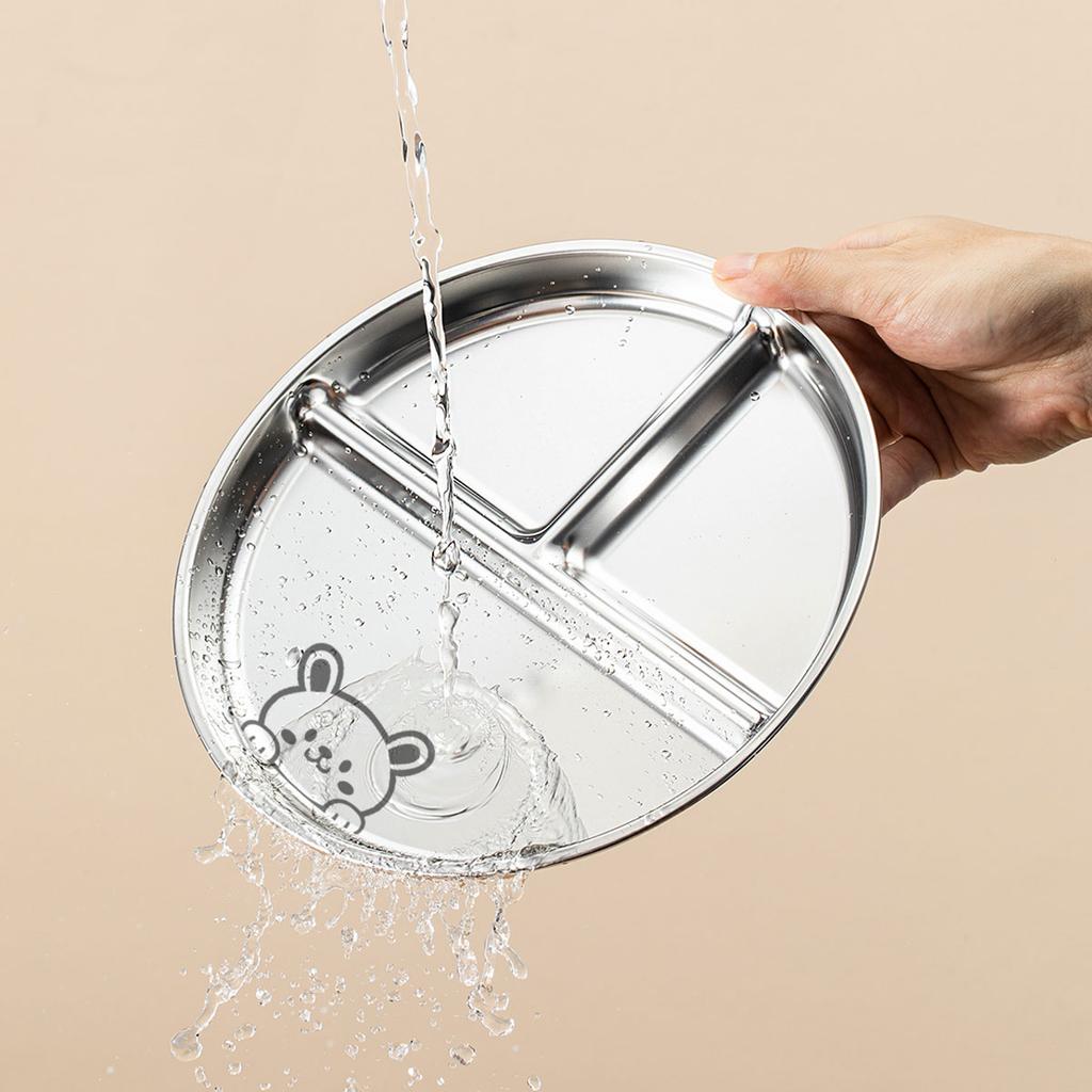 Runde 304 Edelstahl-Teller mit Fächern, 3 Fächer, stapelbar, Obst-Salat-Teller, Lebensmitteltablett, Geschirr, Küchengeschirr