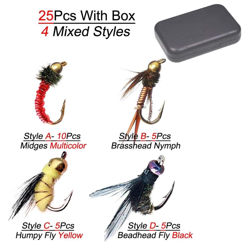 25Pcs/Box Brass Bead Head Fast Sinking Nymph Fly Copper John Mayfly Stonefly Attractor Trout Fishing Fly Lures