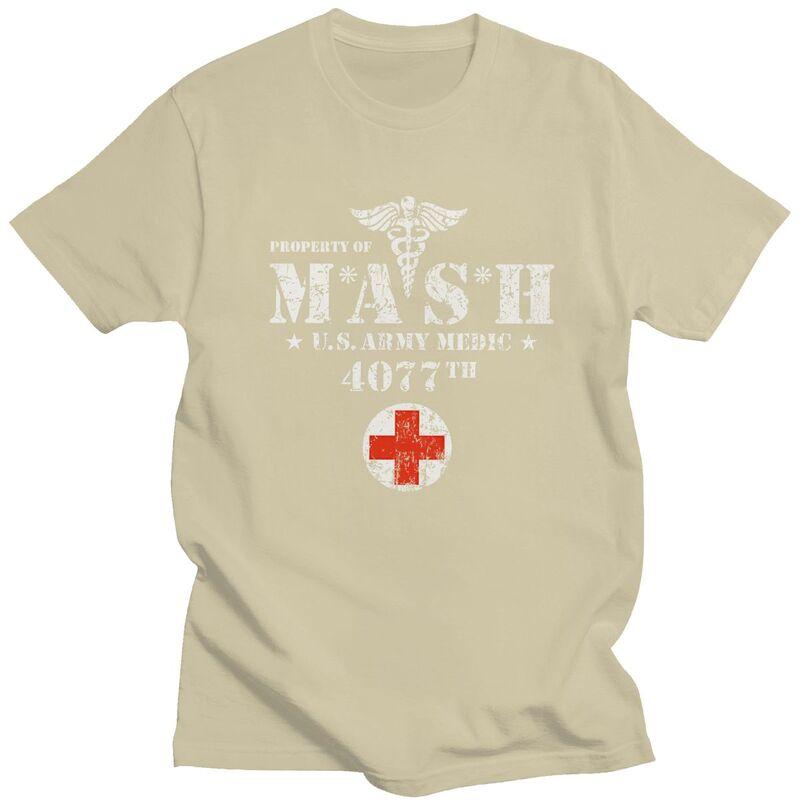 Custom Vintage Mash Tv Show Tshirts for Men Short Sleeves Casual T Shirt Cool Tshirts Loose Fit 100 Cotton Tees Gift