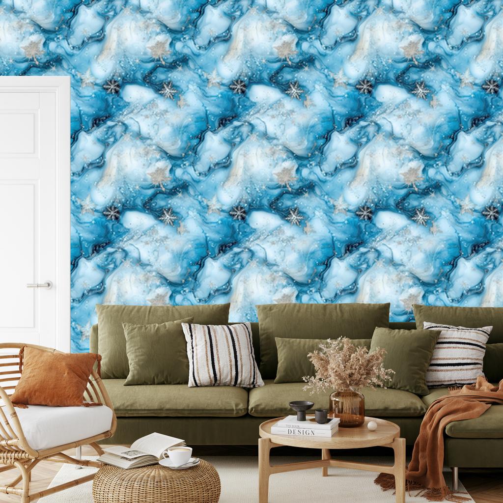 Ink Wallpaper Turquoise, Celadon and Azure for Living Room and Bedroom 50x1000