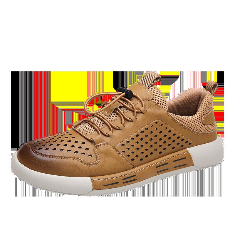 2025 Summer Hole Shoes Men's Lazy Casual Non-slip Cool Leather Shoes Hollow Breathable Tide 2025