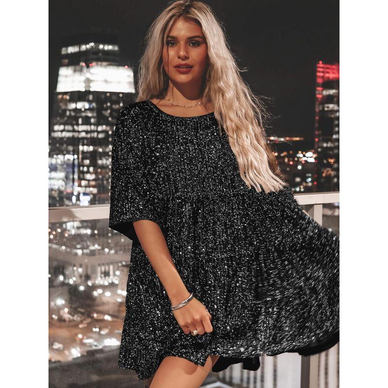 

Платье Модный Стиль Уличная Мода Тренды Женская Короткая Юбка 2023 Сексуальный Наряд Блестки Глиттер Плиссированная Юбка Женская Black XL