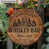 2D Flat Aluminum Whiskey Bar Sign for Home Bar Decor - Rustic Round Metal Plaque - Vintage Man Cave Accessories & Wall Art for Garage, Basement