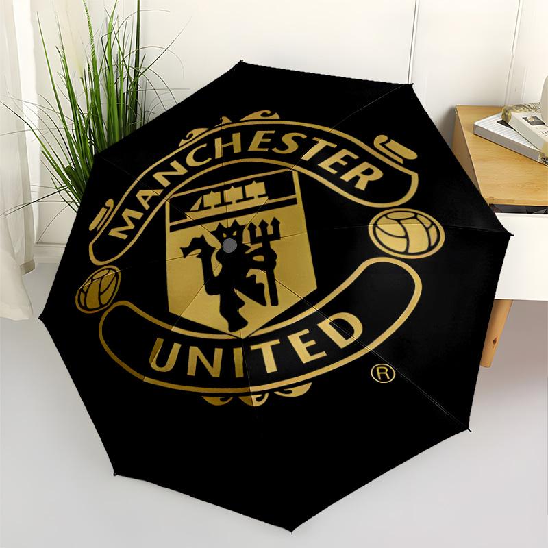 Manchester Crest Portable Automatic Umbrella Folding Umbrella with 8 Ribs Foldable Design Travel Essential Vibrant Pattern Umbrella