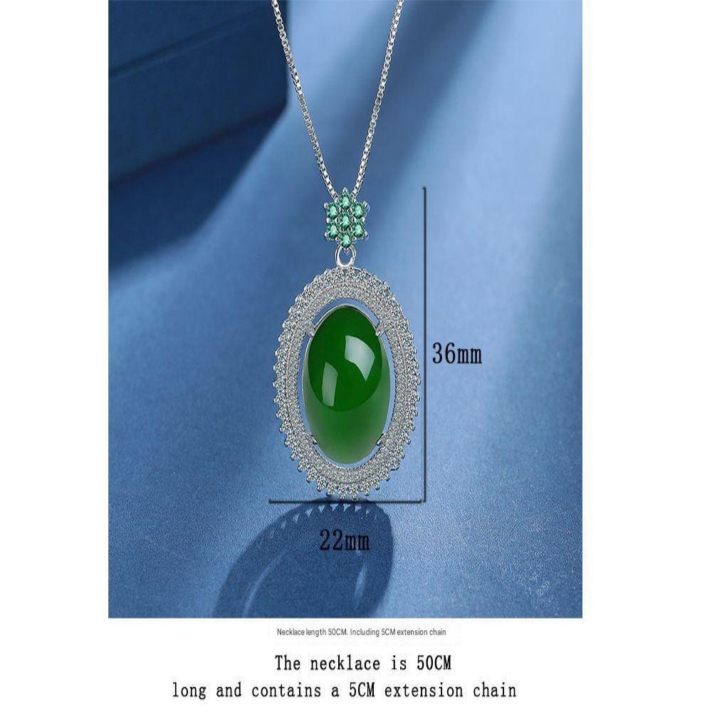 925 Sterling Silver Temperament Retro Round Green Full Diamond Zircon Necklace Wedding Anniversary Anniversary Party Gift