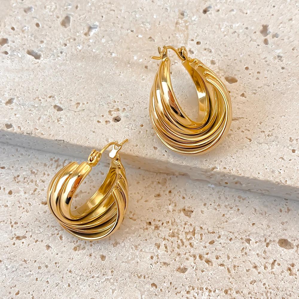 EManco ACC Style Minimalist Hoop Earrings with Mobius Loop Design and 18K Gold Plated Finishing