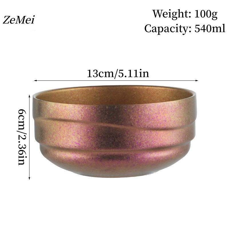 1Pcs Pure Titanium Double-Layer Salad Bowl,Outdoor Heat-Resistant Home Rice Bowl Food Tableware,13 cmInsulated Plate Kitchenware 13cm