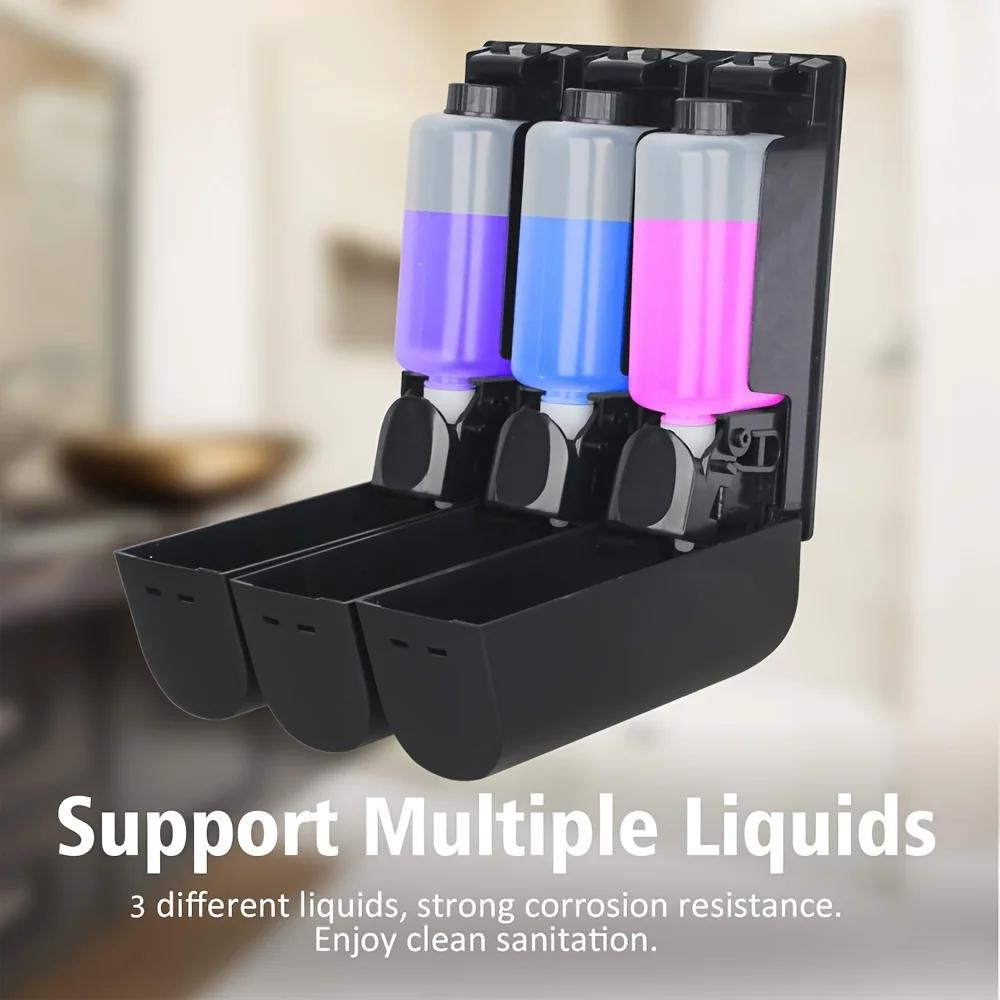 3 Headed 350ml Hand Soap Shampoo Dispenser Wall Mount Shower Liquid Dispensers Containers for Bathroom Washroom