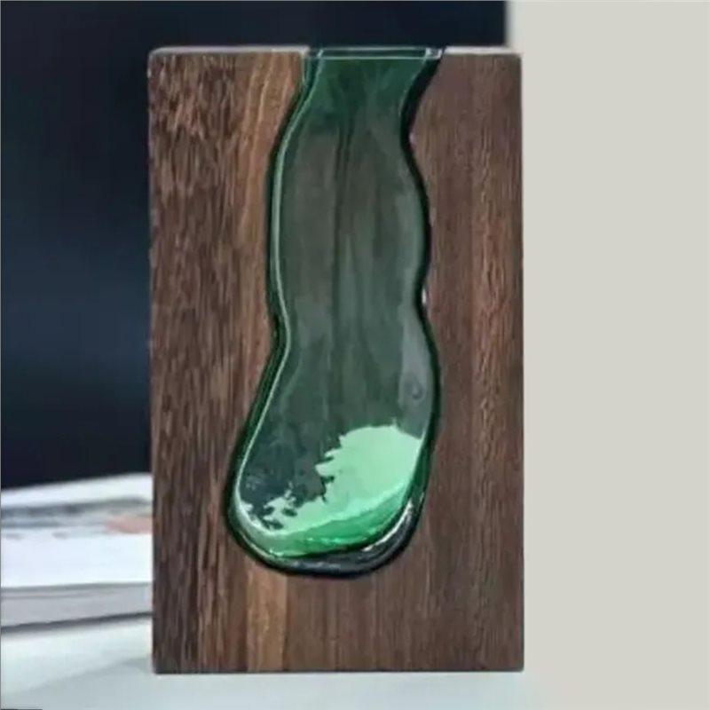AB34-Flower Arrangement Bottle Modern Hydroponic Flower Holder Exquisite Wooden Glass Vase Transparent Flower Pot For Homestay