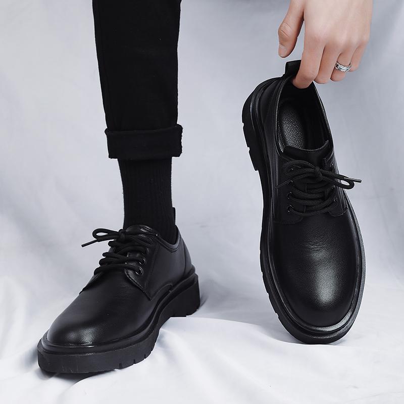Casual Leather Shoes Men's 2026 New British Style Thick Bottom Heightening Formal Business Wedding Groom Men Shoes