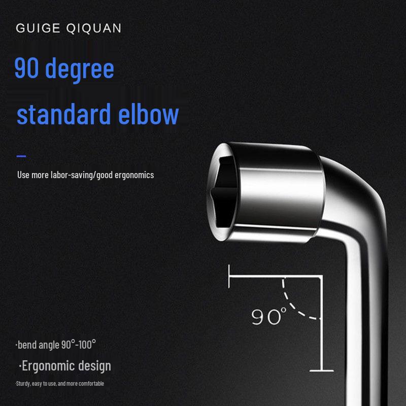L-Shaped Hex Socket Wrench Set with Double-Ended Elbow and Perforated Pipe Wrench.