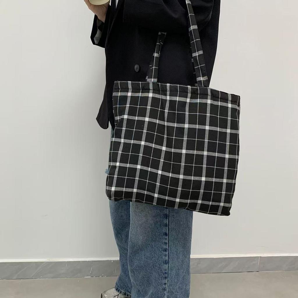 Women's Plaid Tote Bag 25-Year  Capacity Student Shopping Universal Large Size Single Shoulder Bag for Daily Use