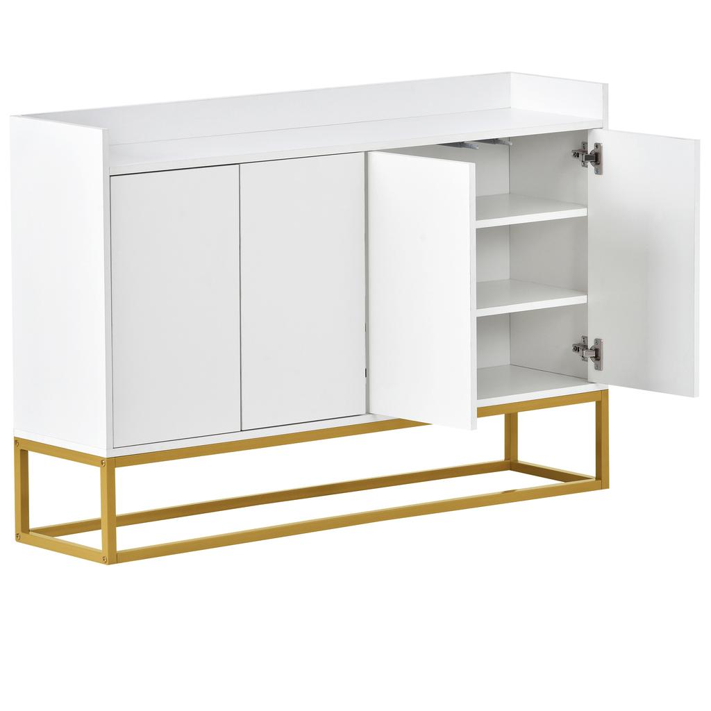 Modern Sideboard In Minimalist Style 4-Door Handleless Buffet Cabinet for Dining Room, Living Room, Kitchen (White)