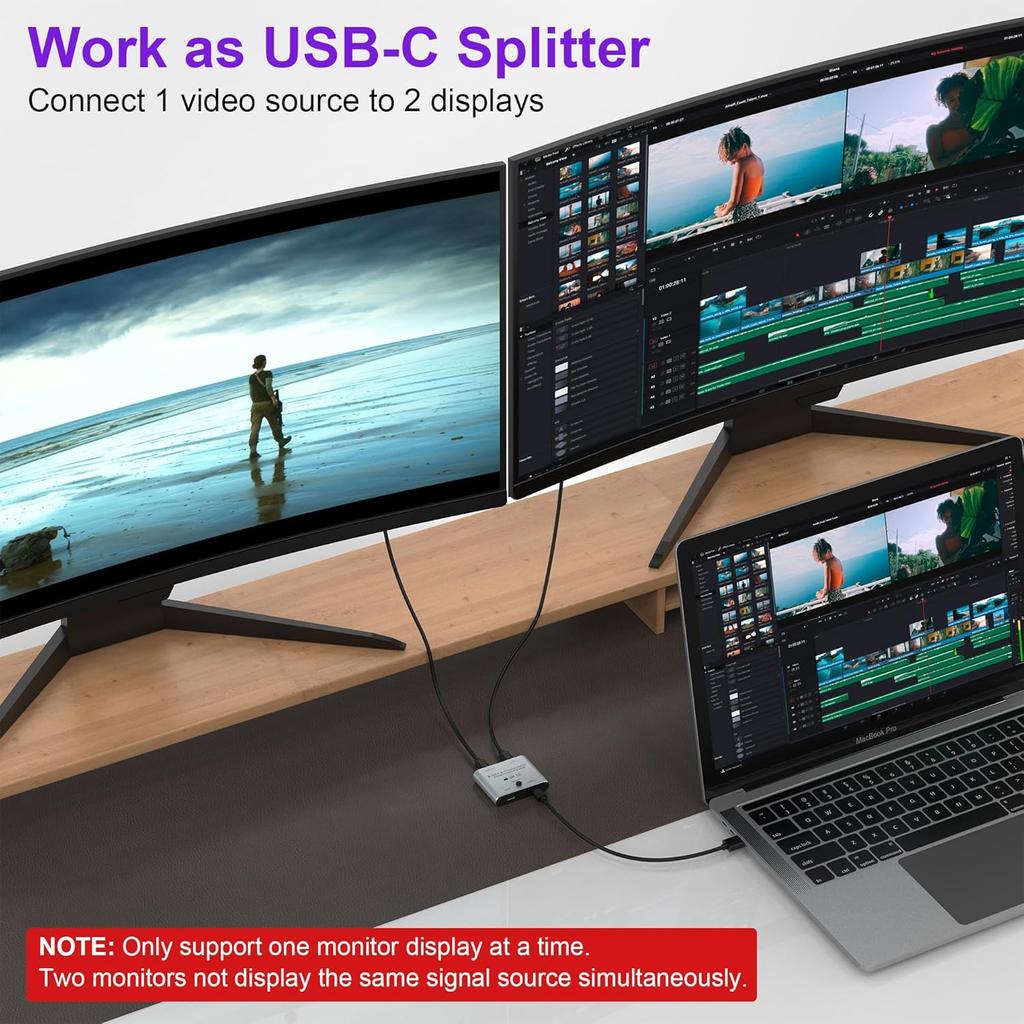 Bi Directional 8K USB C Switcher USB C Switch 2 in 1 Out / 1 in 2 Out - Type C KVM Switch Splitter for 8K@60Hz/4K@120Hz Video Transfer + 100W