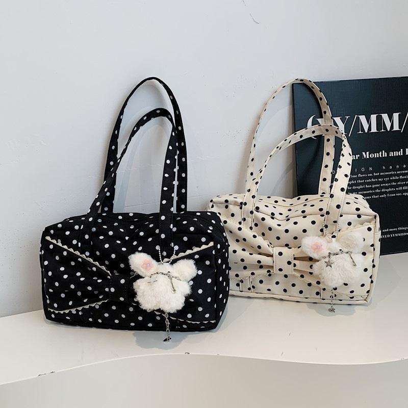 Koreanische gepunktete Tragetasche mit Schleifen-Dekor, süße große Umhängetasche, Handtasche für Mädchen, lässig, für den täglichen Weg