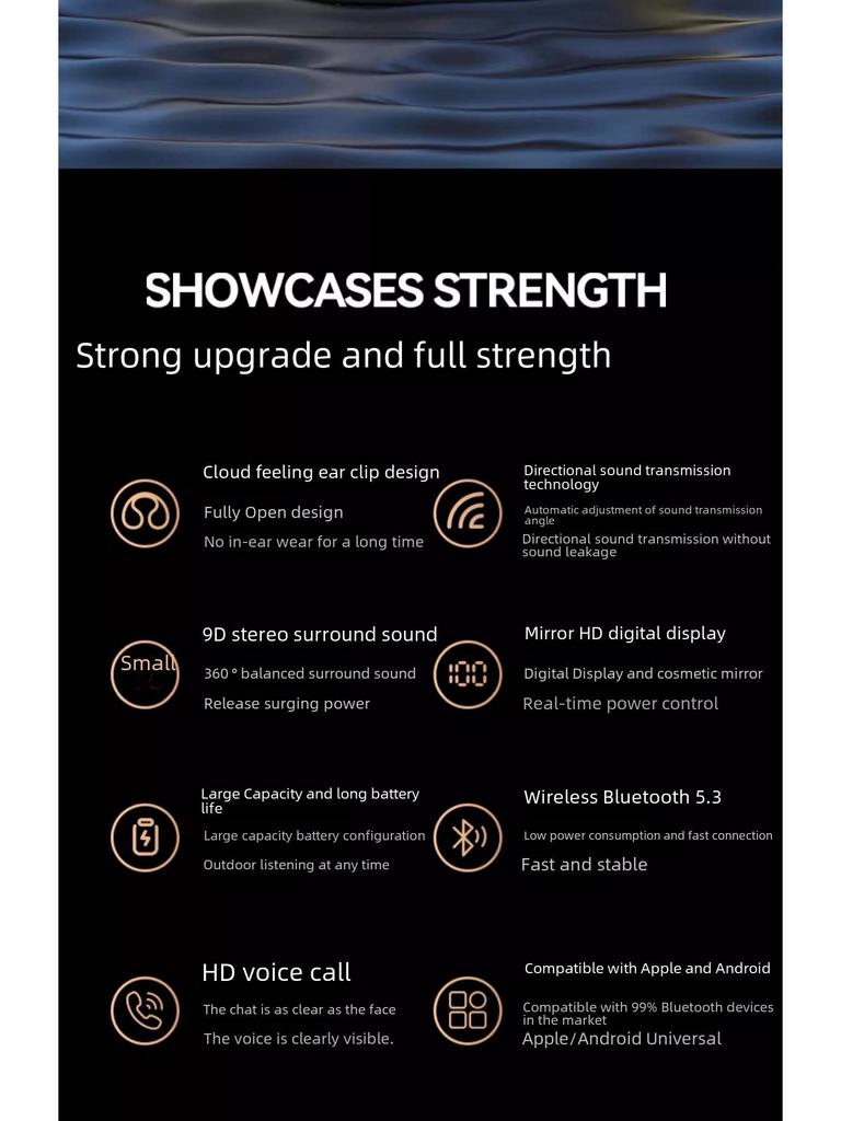 New Bone Conduction Bluetooth Sports Headset with Digital Display and Long Battery Life