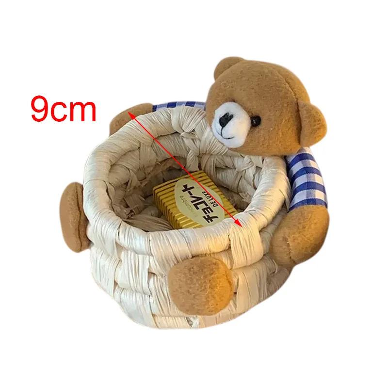 Creative Storage Basket Handmade Eco-Friendly Storage Basket Made of Corn Husk Cartoon Bear Hug Desktop Sundries Storage Basket