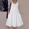 Women Casual Round Neck Solid Color Sleeveless Dress