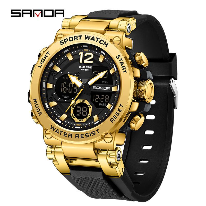 SANDA Watch Cool Trend Multifunctional Sports Waterproof Dual Display Electronic Watch