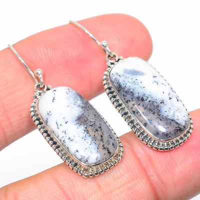 Doğal Dendrit Opal Taş 925 Damgalı Katı Gümüş Hediye Küpe 1.75" h1Q48