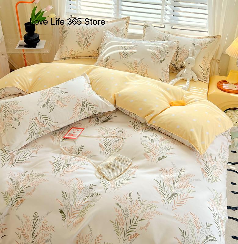 INS Double-sided Availability Pink Blue Cute Cat And Rabbit Bedding Set Duvet Cover Sheets With Pillowcases Full Size Bedroom
