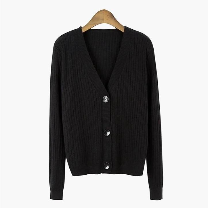 V-neck knitted cardigan autumn new retro versatile sweater with long-sleeved short coat for women