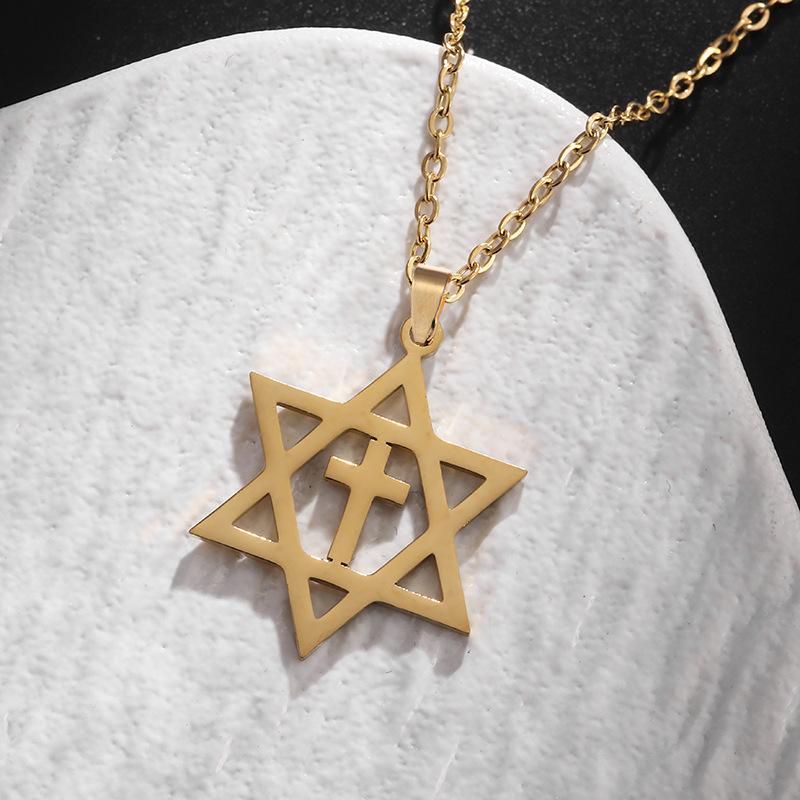 European and American L Hollow Hexagram Pendant Cross Necklace Fashionable Simple Clavicle Chain 60CM