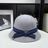 Hepburn style autumn and winter contrasting color bow versatile pure wool hat women's basin hat French top hat felt hat