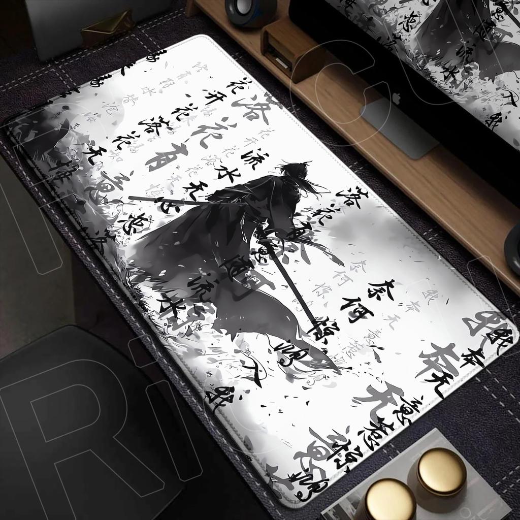 Samurai Warrior black and white drawing MousePad Gamer Computer PC Accessories Keyboard Table Mouse pad Company Gaming Desk Mats