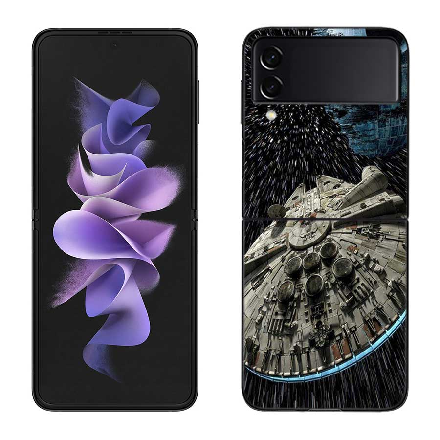 Millennium Falcon in Space Phone Case For Samsung Z Flip 7 6 5G Galaxy Z Flip 5 4 3 Black Hard Cell Cover Luxury PC Shell Coque