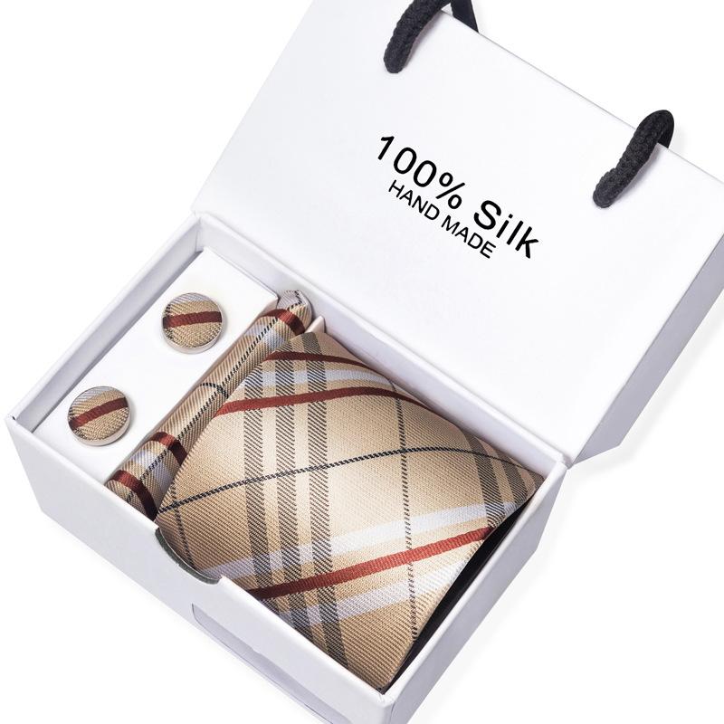 Men'S Business Tie Square Scarf Gift Box Striped Plain Suit Shirt Tie Black Gift Box Set