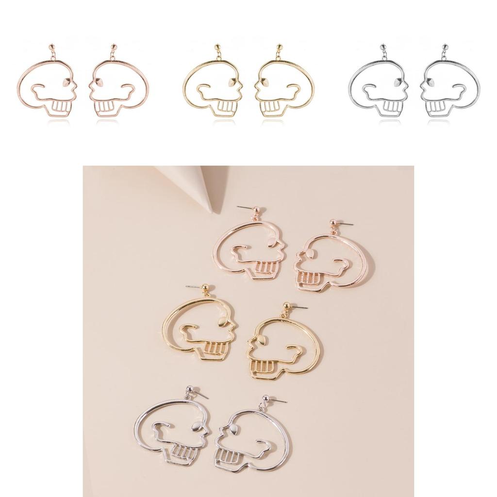Skull Head Exquisite Earrings For Women Fashion Alloy Dangle Jewelry In Rose Gold