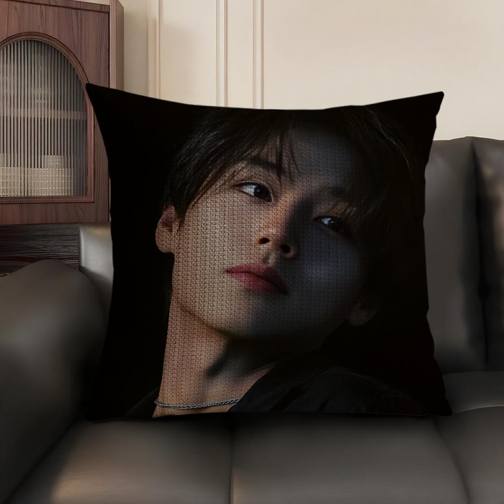 P-Park Ji-Hoon Singer Cushion Cover Natural Linen Organic Fabric Double-Sided Printing Sofa Home Decor Gift Pillow Case