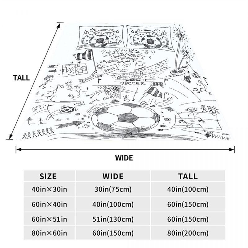 Soccer Theme Flannel Throw Blanket White Cartoon Soccer Ball and Field Design Warm Blanket For Boys Living Room Sofa Bed Decor