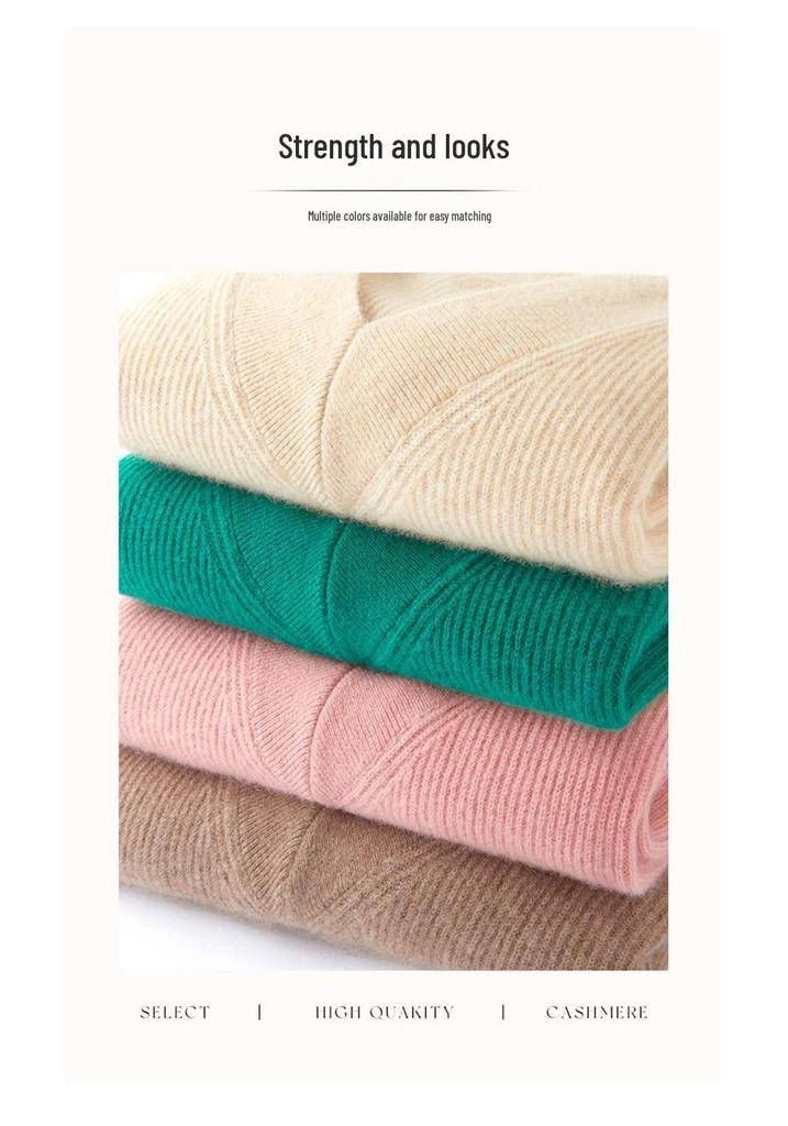 Ribbed V-Neck Cashmere Sweater - 2026 Autumn/Winter Women's Loose Plus Size Pullover