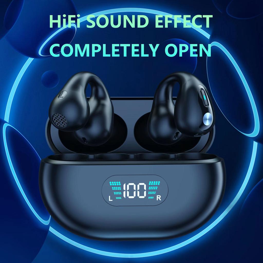 Clip-on Bone Conduction Earphones LED Surround Sounds Wireless Bluetooth 5.3 Headphones Noise Reduction Headsets Sports Earbuds