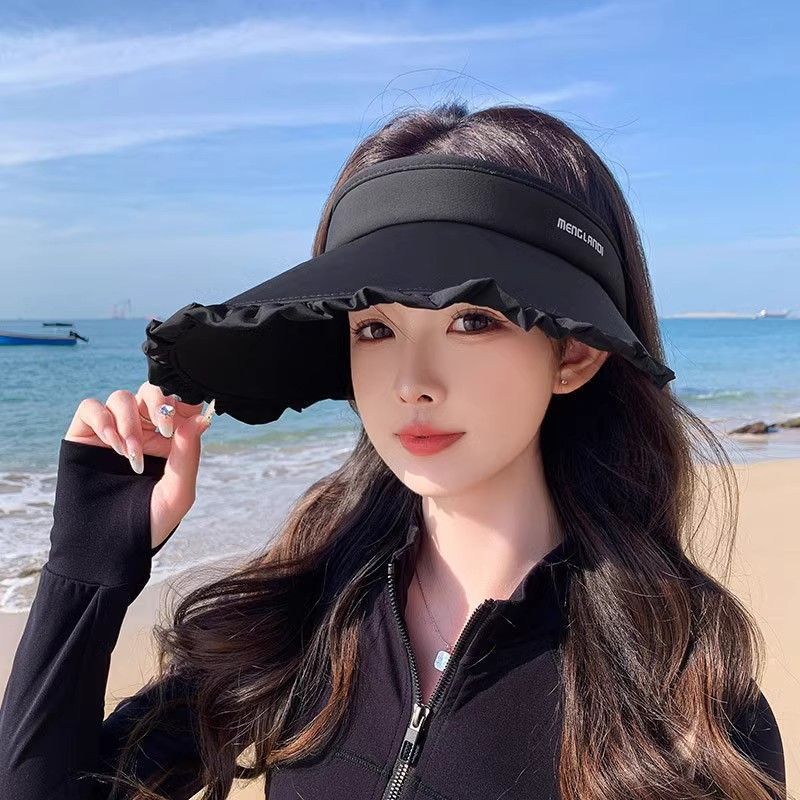 Full face sun hat women's summer beach beach beach UV protection plus eaves empty top sun hat ice silk sun protection hat