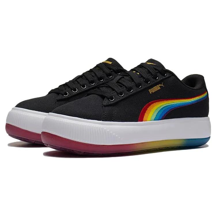 PUMA Suede Mayu Prism Low Tops Thick Sole Skateboarding Shoes Black Women's (Unisex) Skate Shoes 387240 01