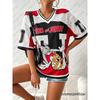 Summer New Cartoon T-shirt For Women Cute Tom&Jerry Print V-Neck Mesh Breathable Sports Football Jersey Oversized Loose Y2K Tops