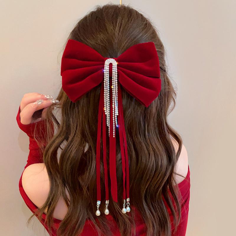 Red Bow Headdress For Ladies Sweet Hair Clip Bride Engagement Wedding Hairpin Spring Clip Fashion Hair Accessories Gifts