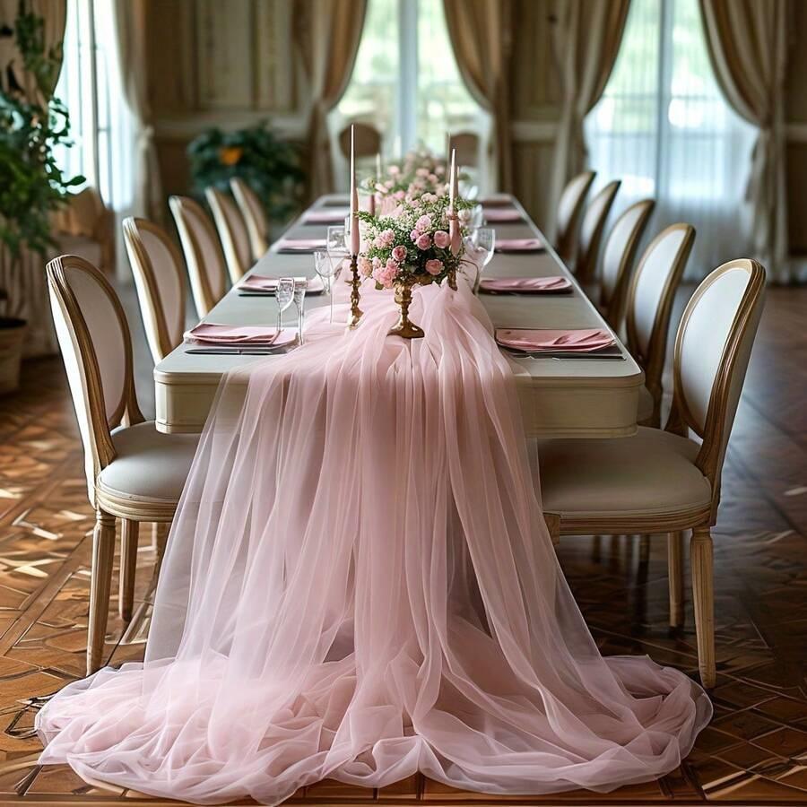 Tüllstoff Himmelblau Transparent Tischläufer Stuhl Schleifen Hintergrund Vorhänge für Babyparty Geburtstag Hochzeit für Party Fotos Dekoration