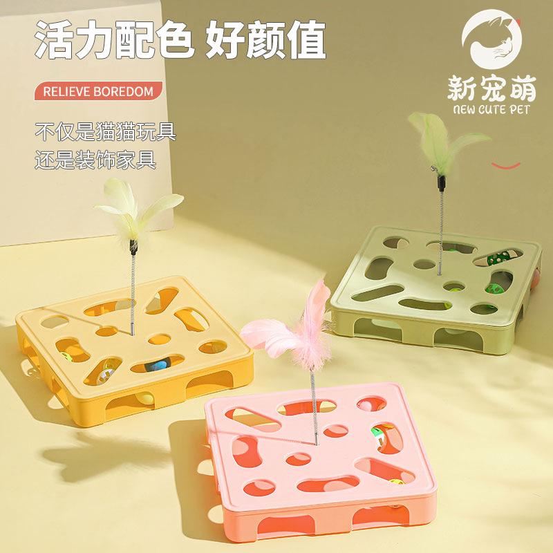 Interactive Cat Toy Puzzle Box Wooden Treat Maze Play For Toy Box Fun Interactive Cat Toy Hide and Seek Cat Agility Toys