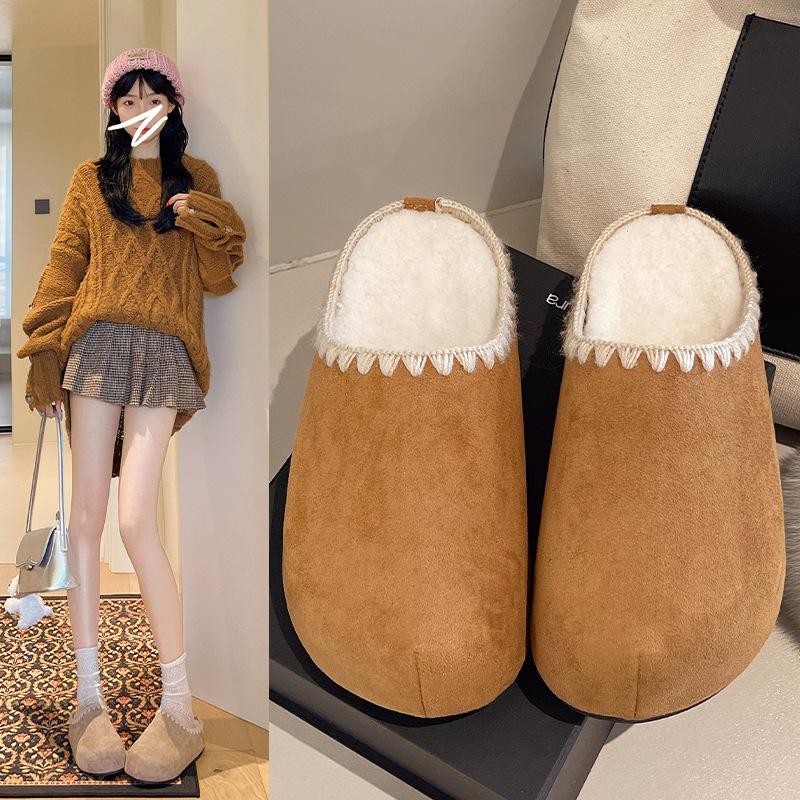 Baotou Boken Shoes for Women's Outdoor Wear 2025 New Style with Thick Bottom and Hairy  Casual Lazy Thick Bottom Slippers
