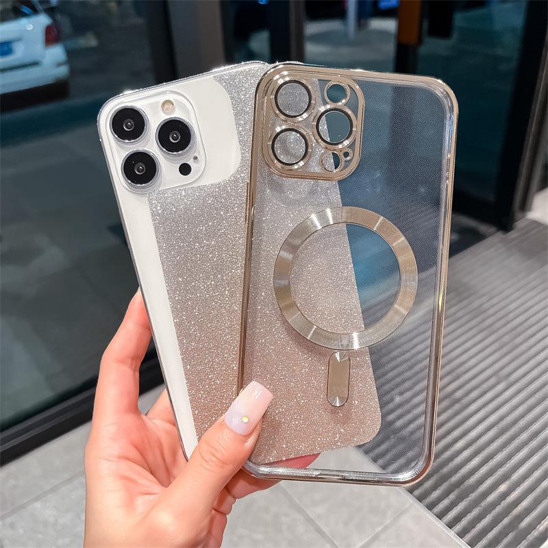 Applicable To Iphone16promax Electroplating Magnetic Suction 16 Mobile Phone Case 15 Apple 14 Transparent 13 Gradual Change Glitter 12